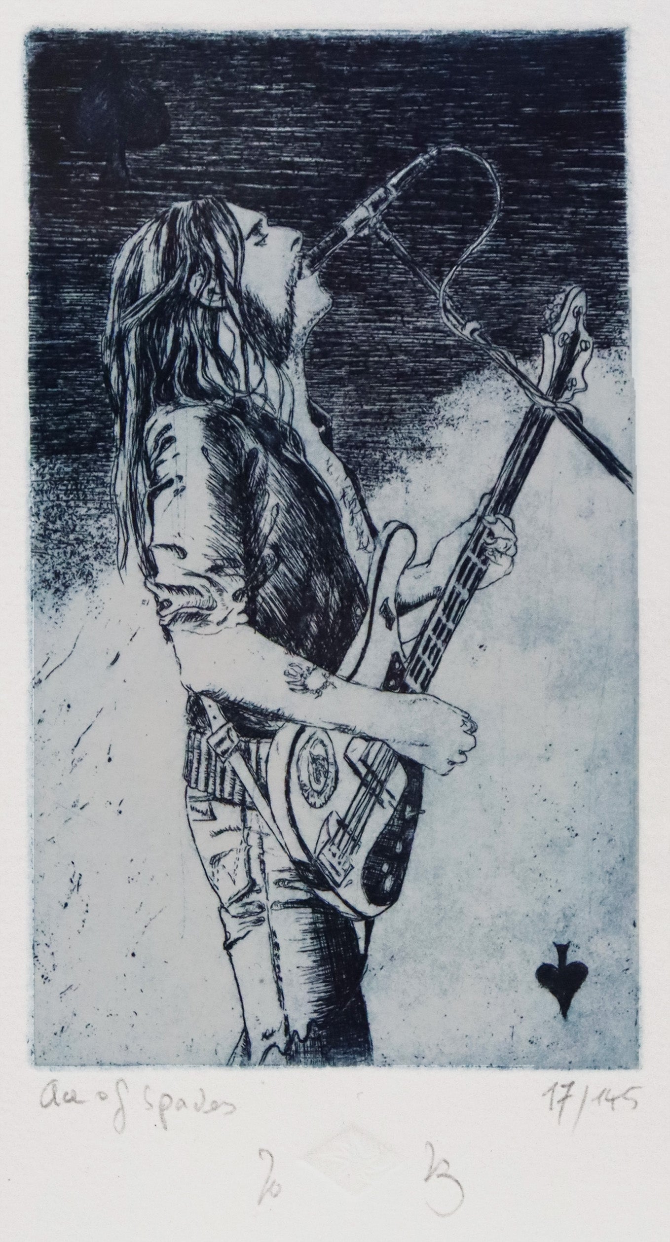 Original Radierung von Frank Lindenberg, Titel: "Ace of Spades". Darstellung von Lemmy Kilmister, Radierung auf Karton, Detailansicht, erhältlich bei Galerie Waldbach - What The Artist Made