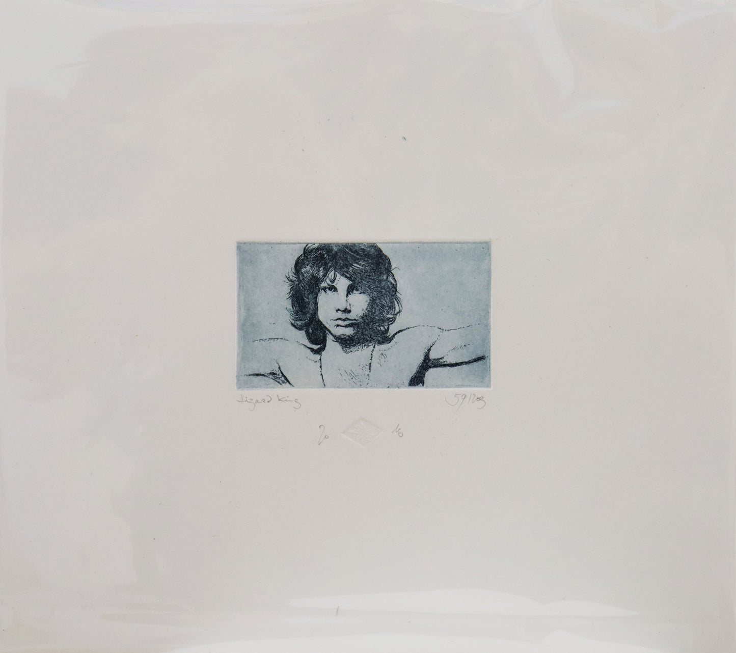 Original Radierung von Frank Lindenberg, Titel: "Lizard King". Porträt von Jim Morrison von The Doors, Radierung auf Karton, erhältlich bei Galerie Waldbach - What The Artist Made