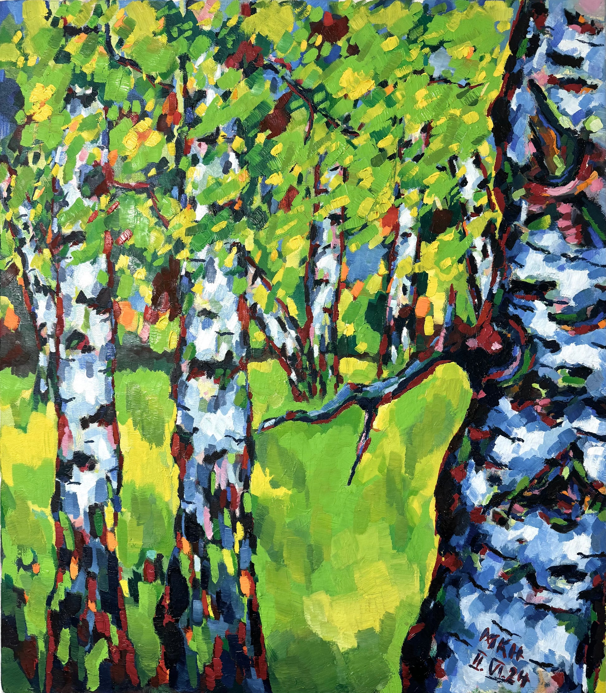 Original Öl-Malerei, Gemälde von Matthias Inselsberger, Titel „Birkenwald“ – impressionistische Malerei, Birken Bäume - Öl auf Leinwand, erhältlich bei What The Artist Made